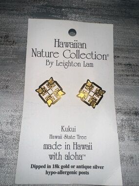Hawaiian Nature Collection Kukui Gold Floral Stud Earrings by Leighton Lam